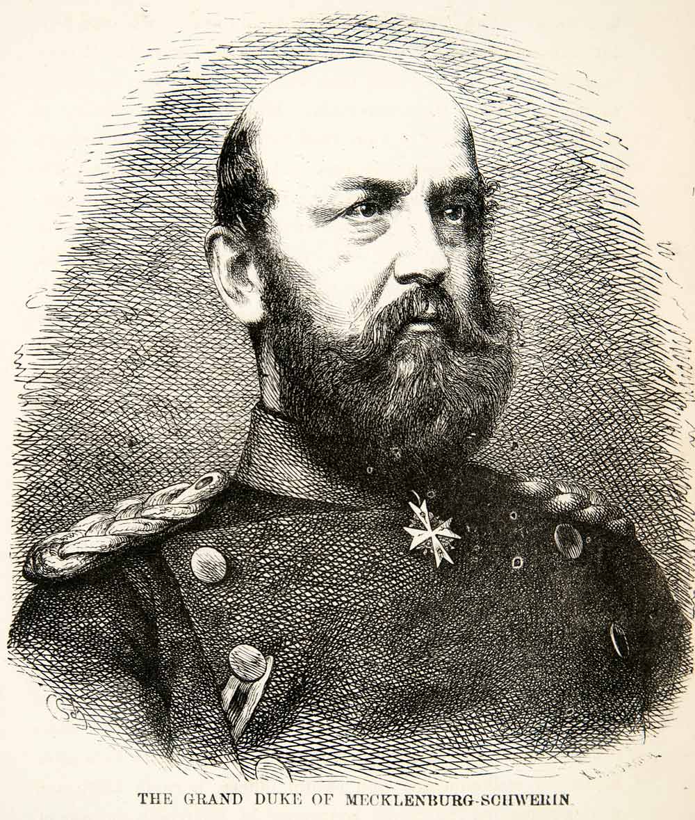 1871 Wood Engraving Grand Duke Mecklenburg Schwerin Frederick Francis II XEF7