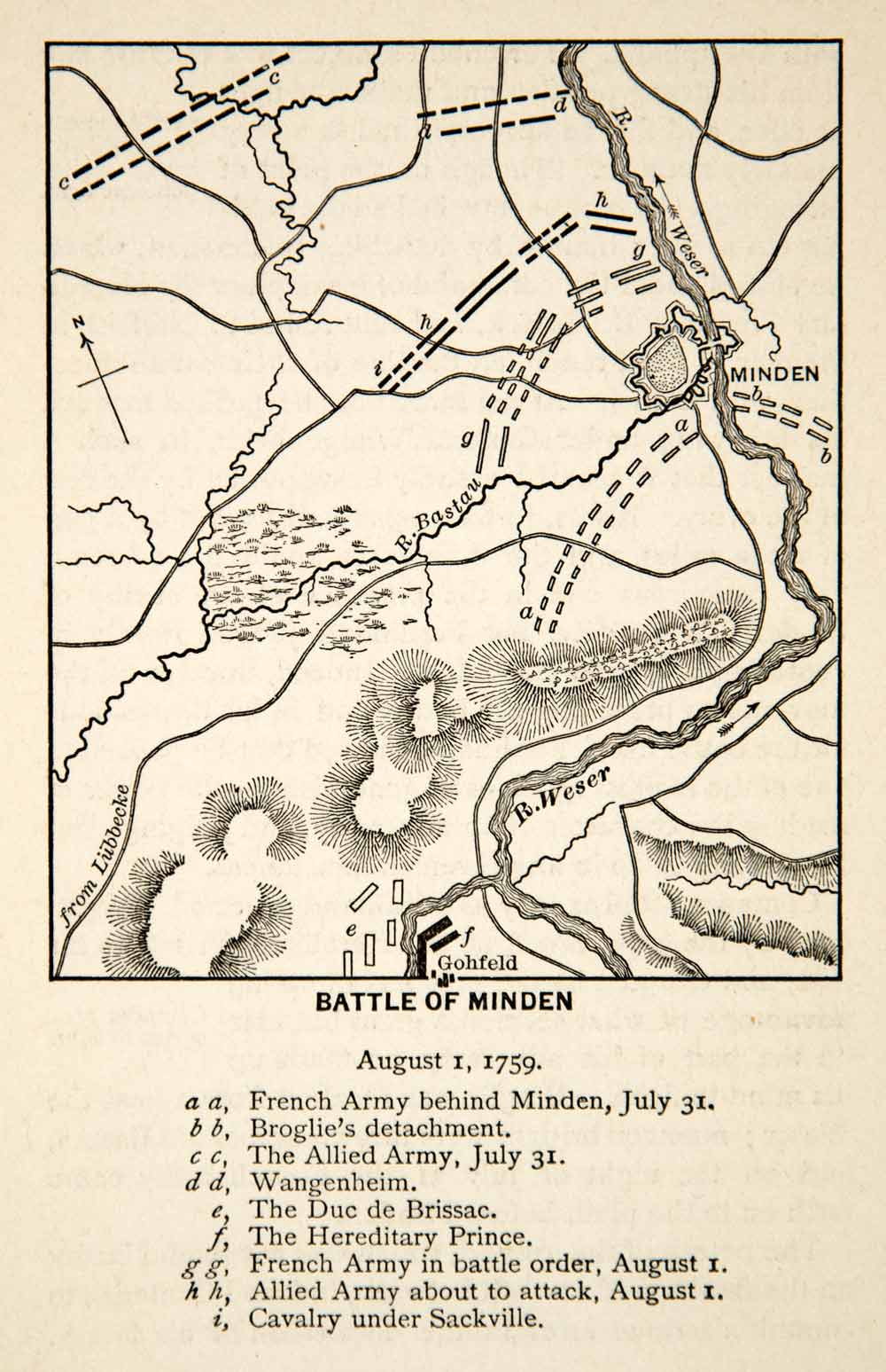 1886 Print Battle of Minden Seven Years' War Antique Map French Army XEFA6