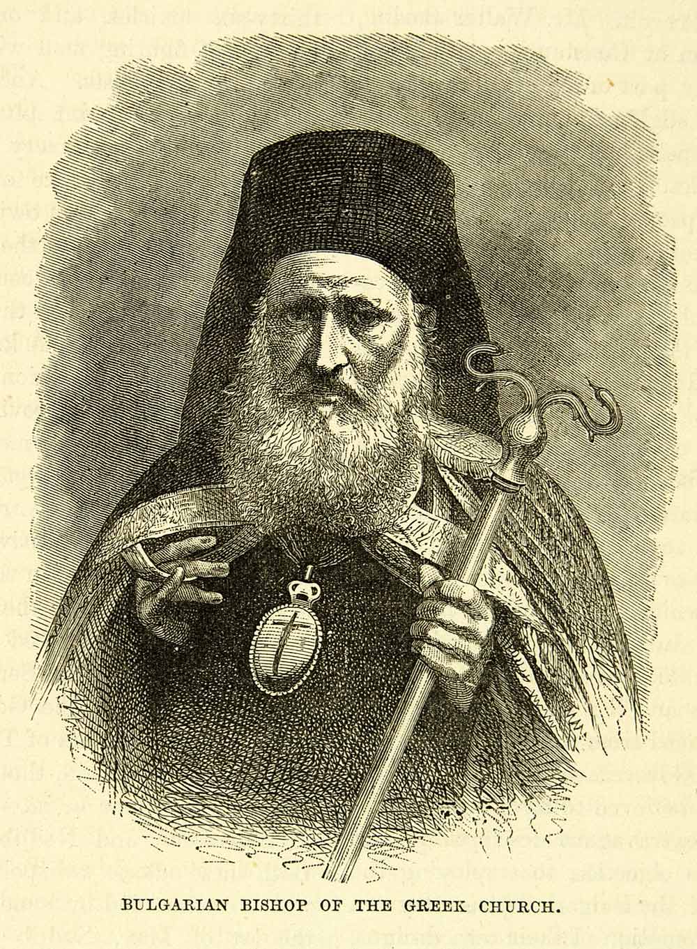 1883 Wood Engraving Bulgarian Bishop Greek Orthodox Church Robe Clergy XEGA3