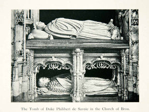 1903 Print Tomb Sculpture Duke Philibert II Savoy Church Brou France XEH9