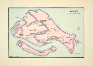 1905 Print Map Venice Canals Grand Canareggio Gulf Giudecca Punta della XEIA3