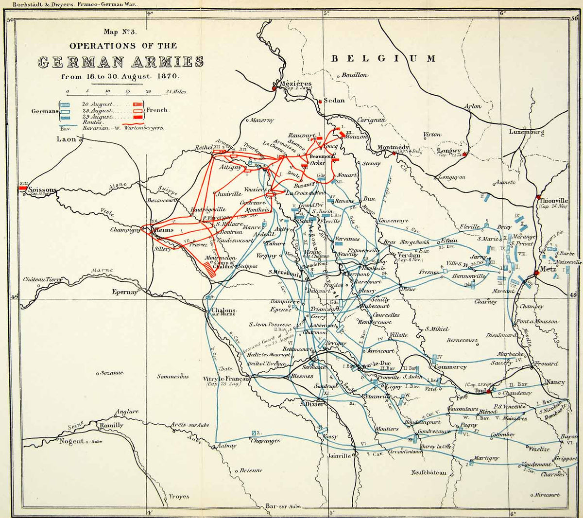 1873 Photolithographed Map Operations German Armies Franco Prussian Wa ...