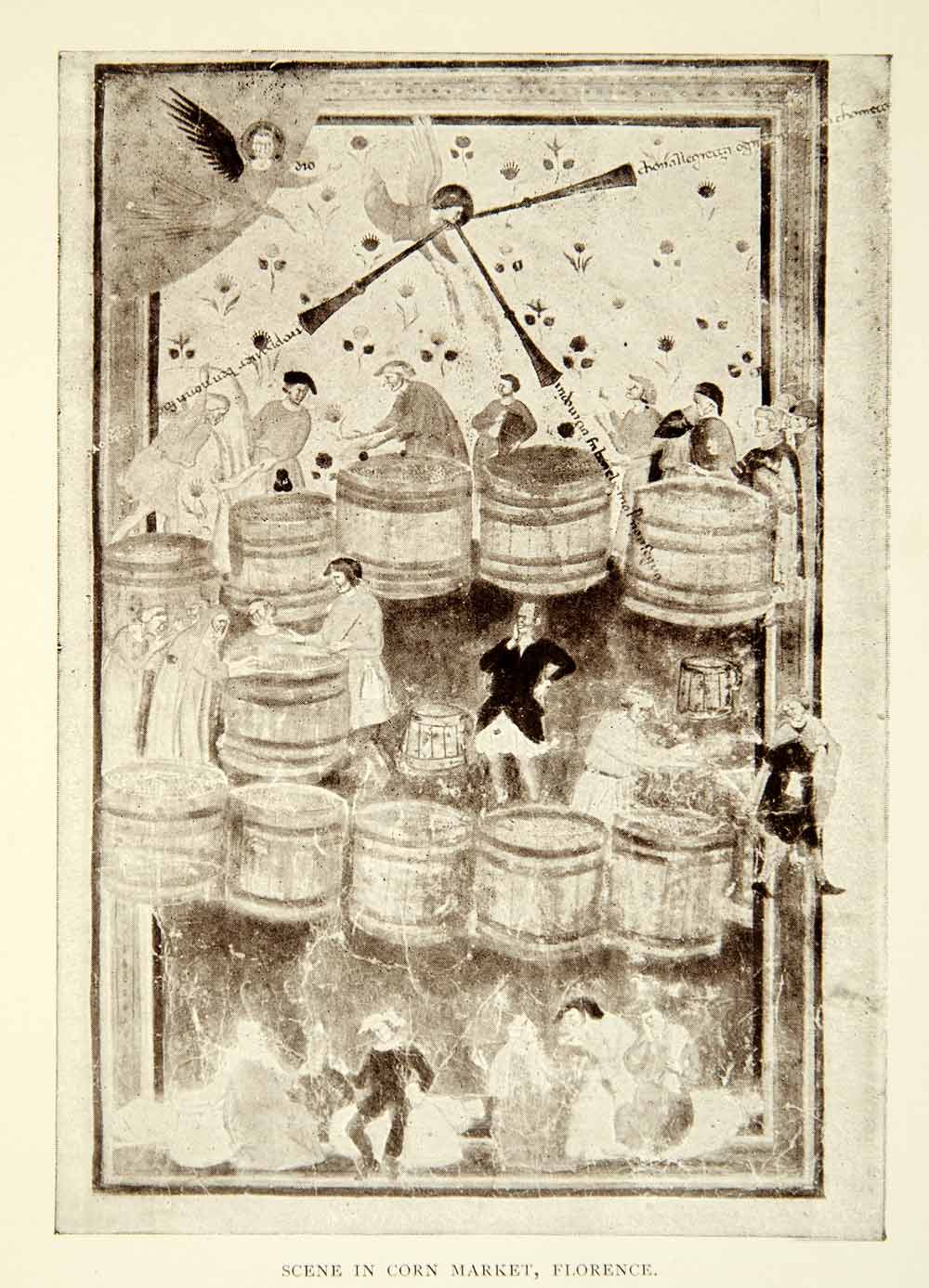 1909 Print Florence Firenze Corn Market Merchant Medieval Illustration XEIA8