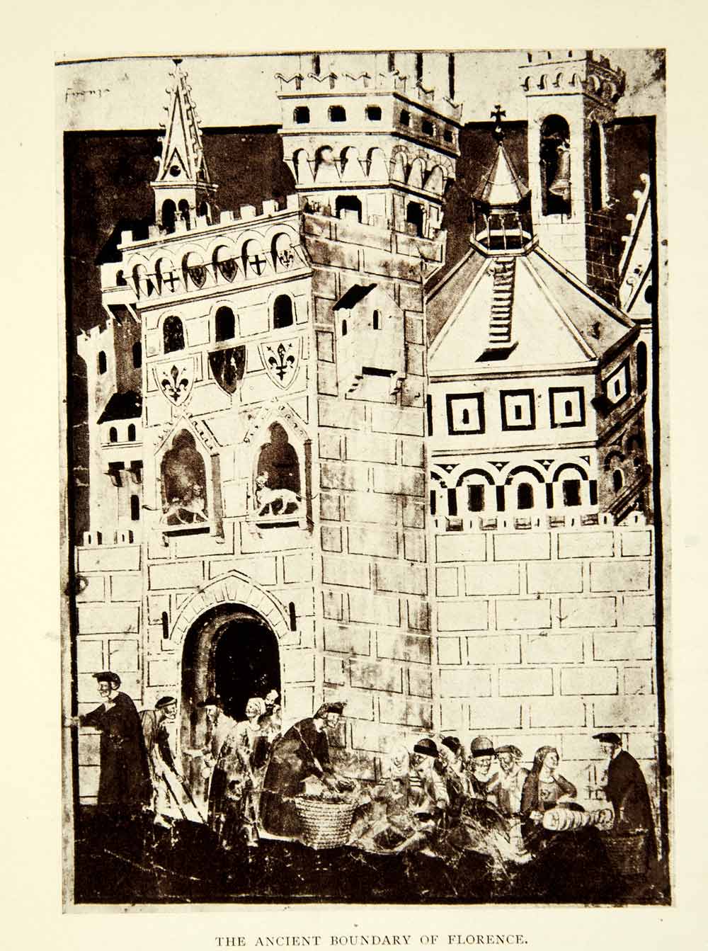 1909 Print Florence Firenze Medieval City Wall Gate Tower Italy XEIA8