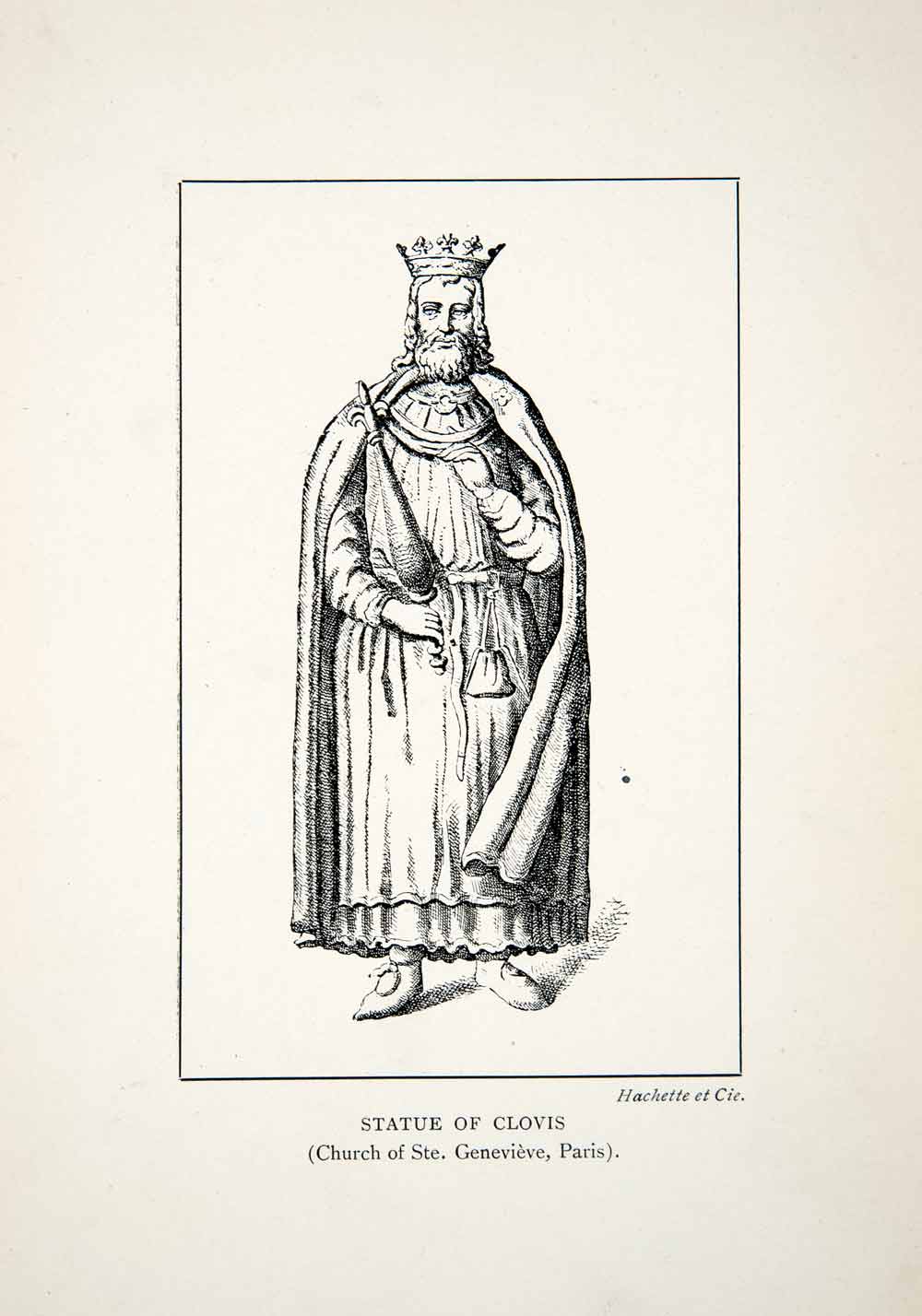 1913 Wood Engraving Art Statue Clovis King Franks Royal Chieftain Roman XEJ9