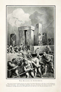 1909 Print Stonehenge Construction Slaves Labor Whip Britain Prehistoric XEK3