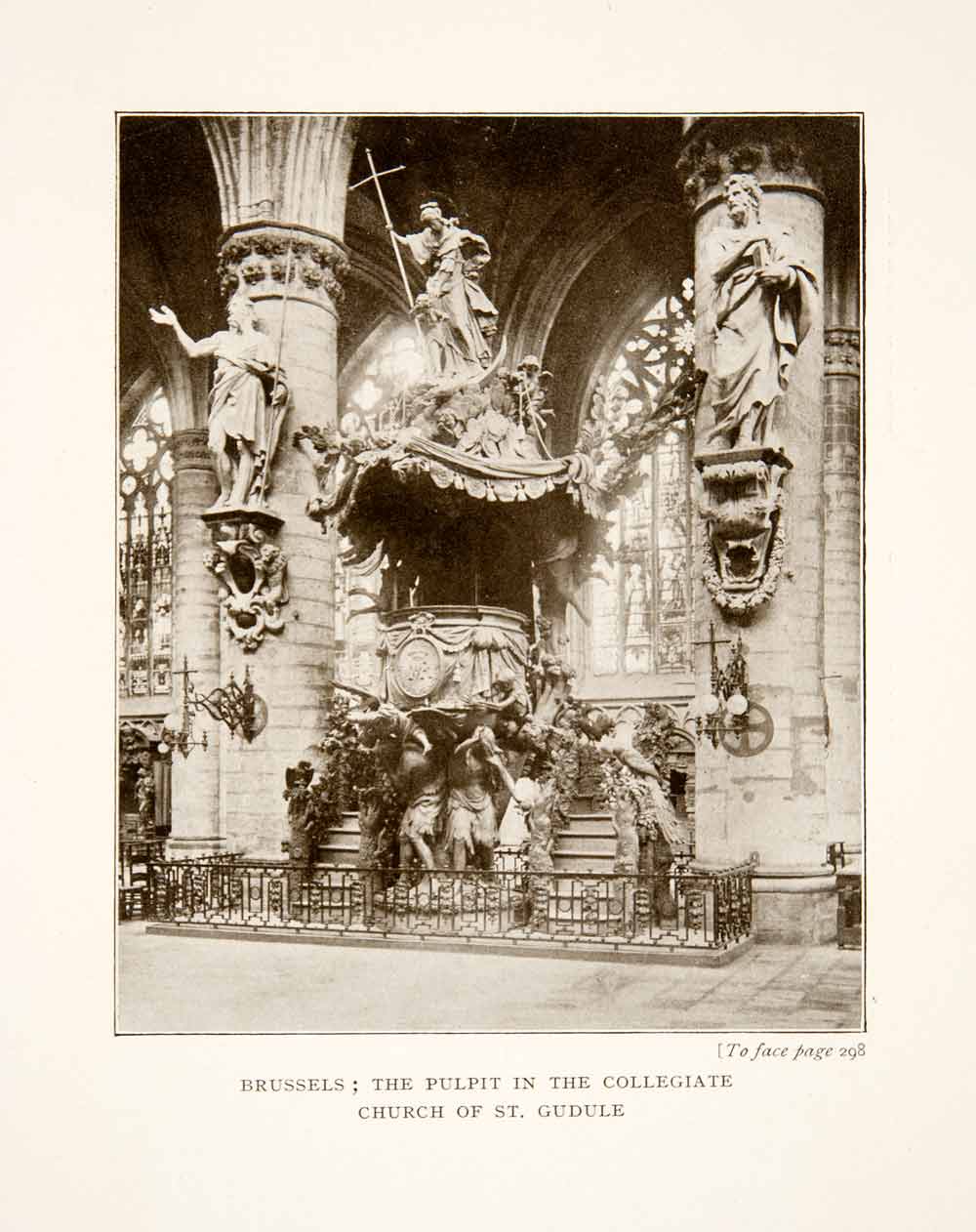 1914 Print Pulpit Collegiate Church St Michael Gudule Brussels Belgium XEL2