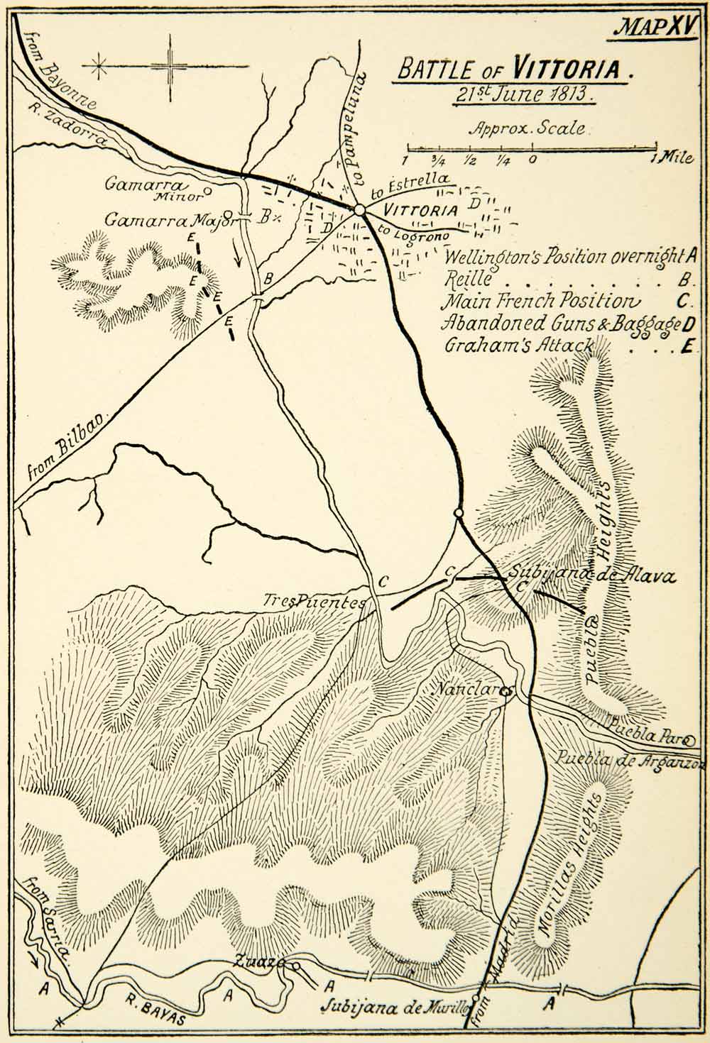 1895 Print Map Battle Vittoria Peninsular War Duke Wellington Napoleonic XELA5