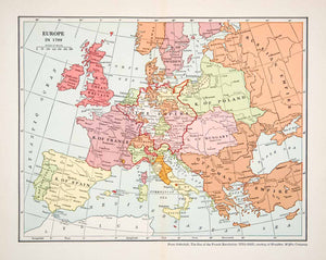 1935 Print Map Europe Atlantic Ocean Kingdom France Spain Poland Empire XEM3