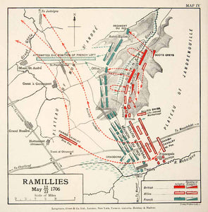 1948 Print Map Battle Ramilles War Spanish Succession Grand Alliance XEM5