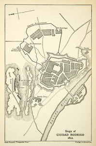 1898 Print Map Siege Ciudad Rodrigo Spain Peninsular War Battle Europe XENA6