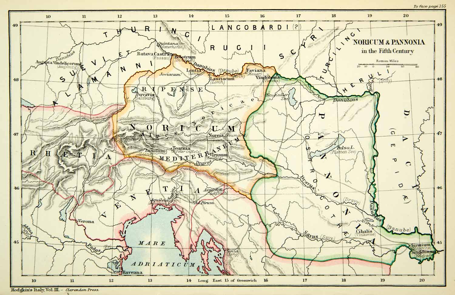 1896 Photolithographed Map Noricum Pannonia Celtic Kingdom Danube River XEOA6