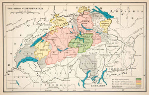 1915 Print Map Swiss Confederation Lucerne Freiburg Bavaria Bern Grisons XEP8