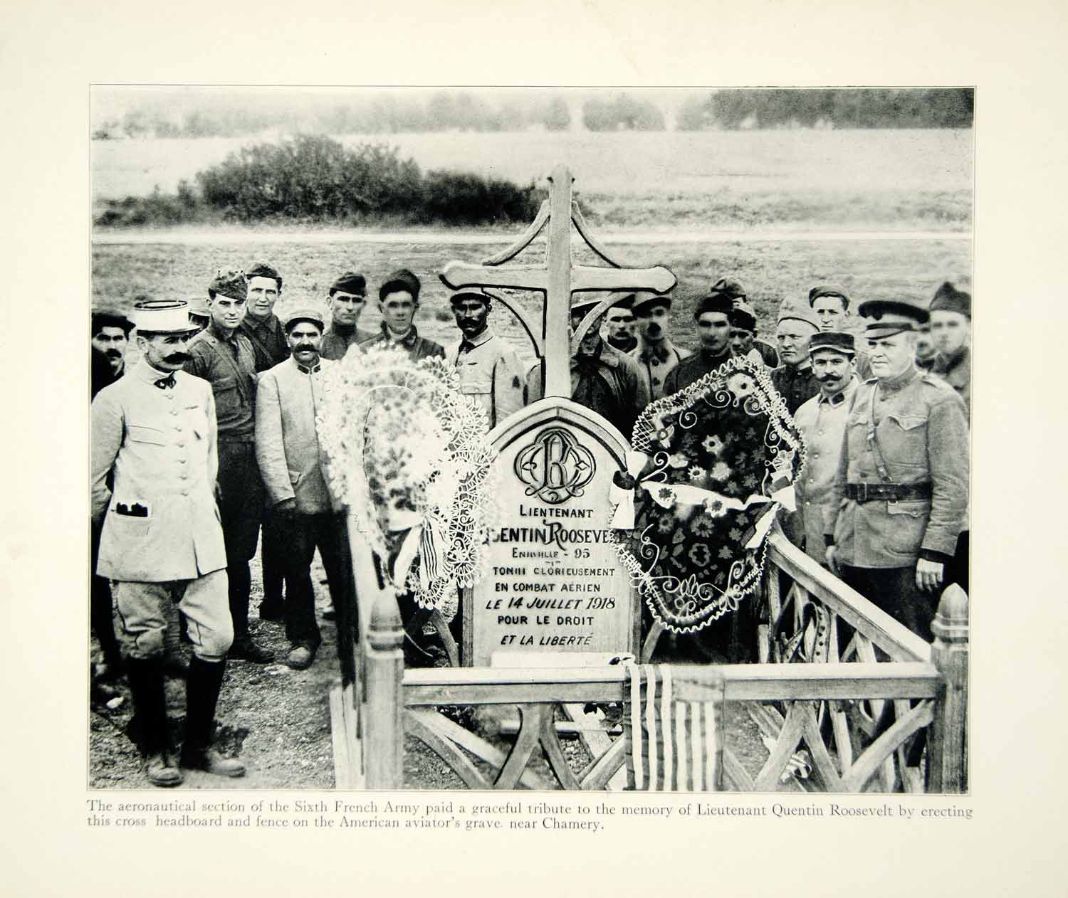 1934 Print WWI Lt Quentin Roosevelt Cemetery 6th French Army Chamery XEQA6