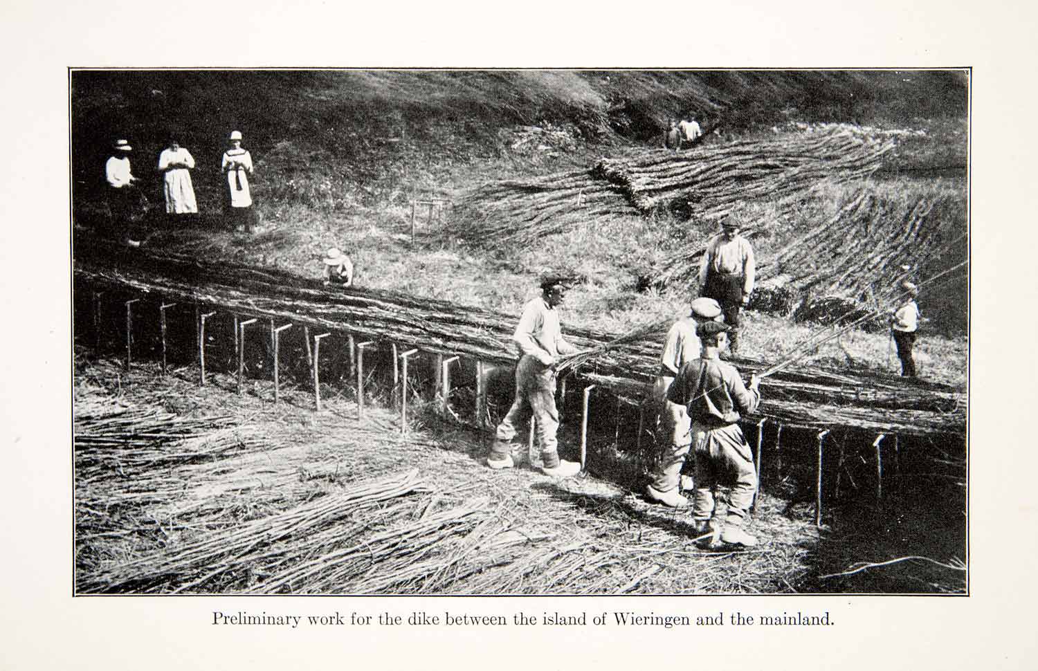 1923 Print Dike Construction Holland Island Wieringen Workers XES9