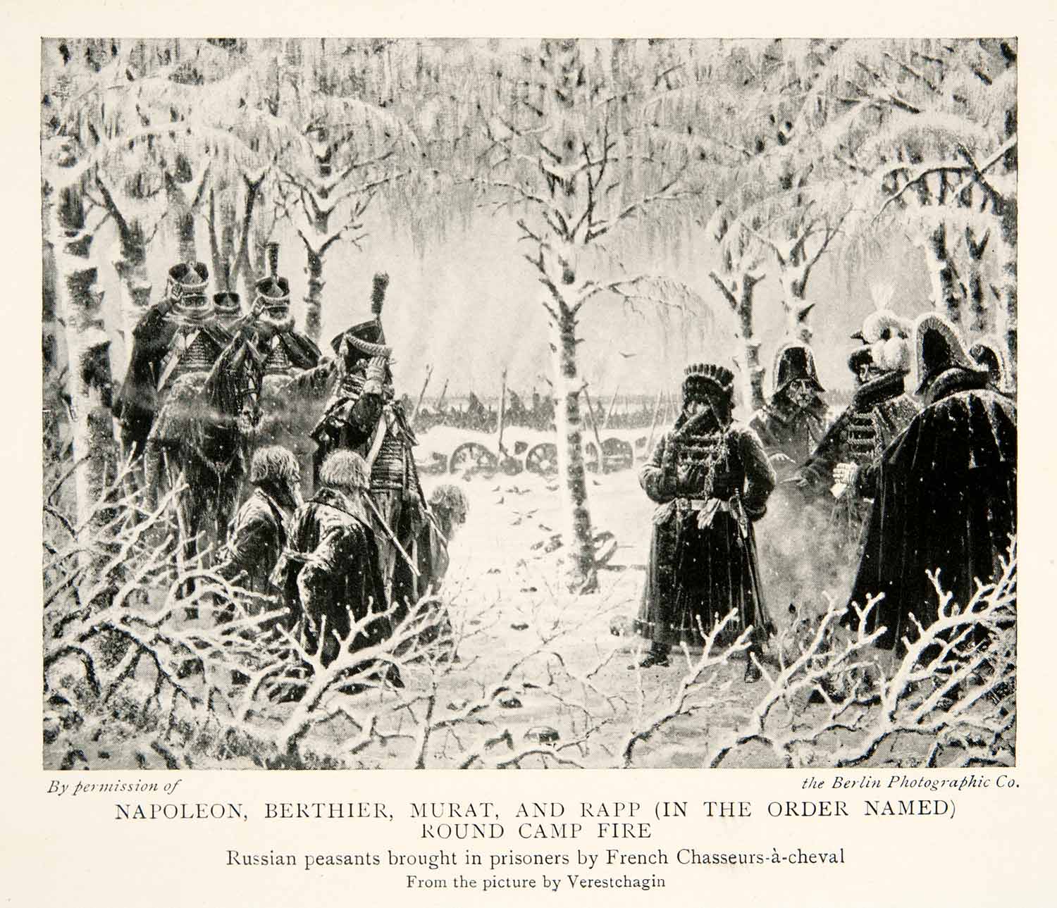 1914 Print Napoleonic Wars Campfire Russian Campaign French Army Officers XEU9