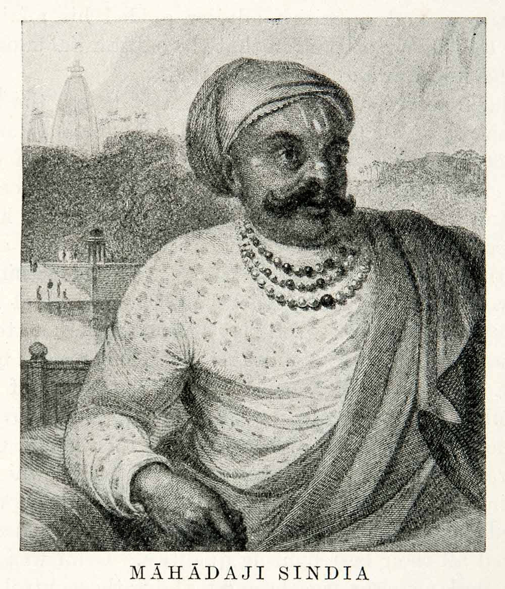 1922 Print Portrait Costume Mahadaji Shinde Maratha Ruler India Peshwa XEX7