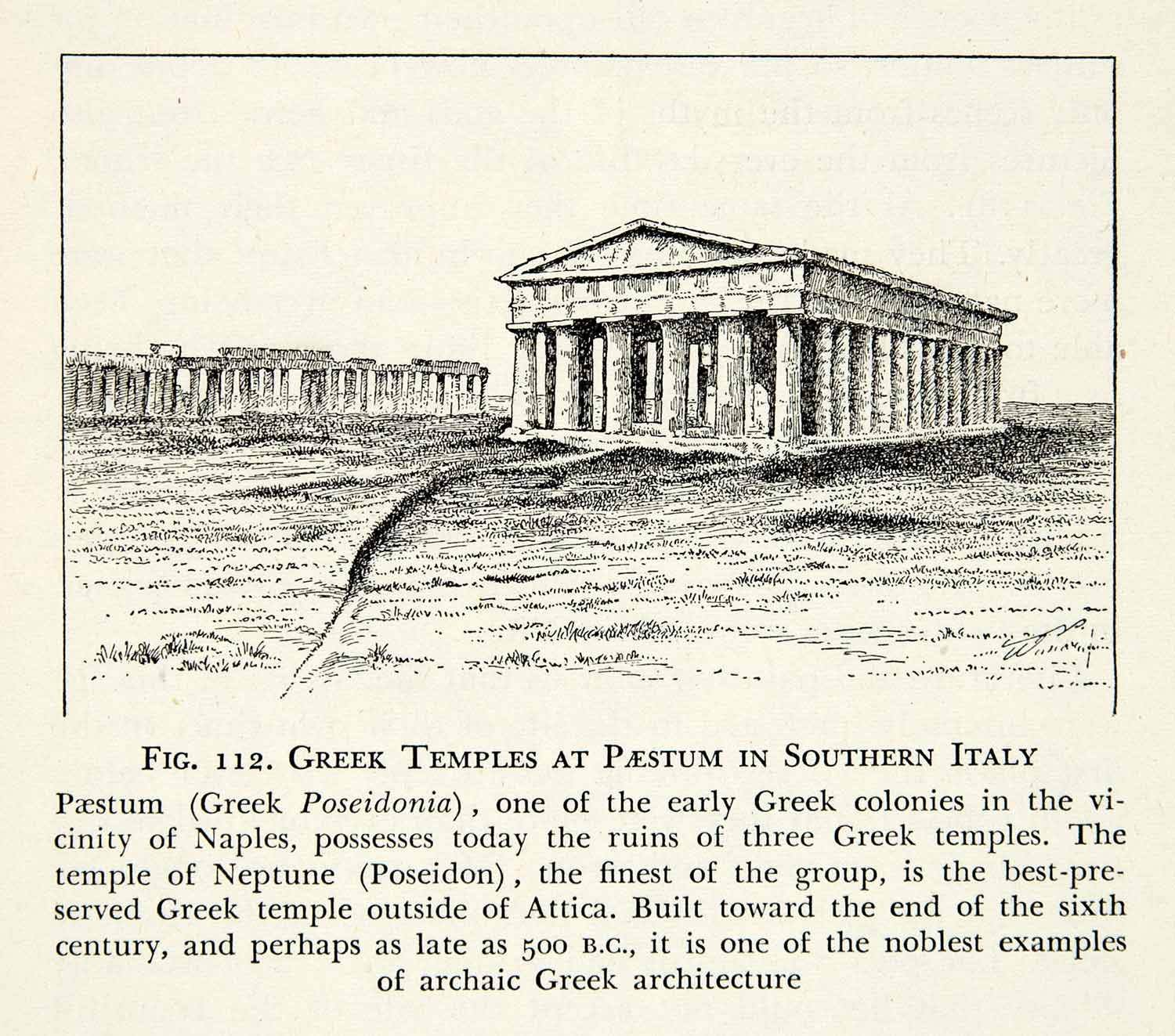 1938 Print Greek Temples Colony Paestum Italy Poseidonia Temple Neptune XEZ5