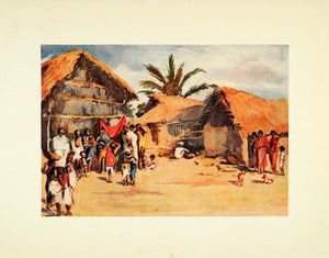 1914 Print Mysore Canarese Village India Mud Houses Palm Leaf Roof Lady XGA1