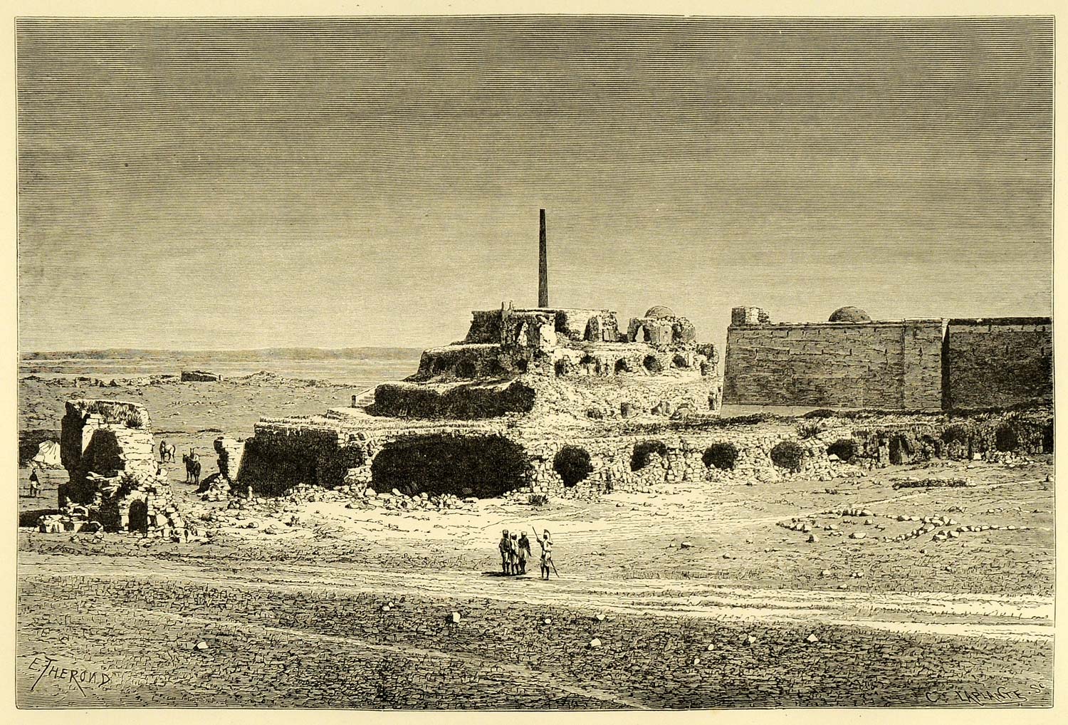 1878 Wood Engraving Ruins Palace Feroz Feroze Plains Delhi India XGA4