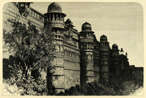 1878 Wood Engraving Gwalior Fort Pal Palace Royalty King India Madhya XGA4