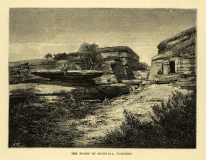 1878 Wood Engraving Stairs Sechnaga Oudghiry India Art Landscape XGA4