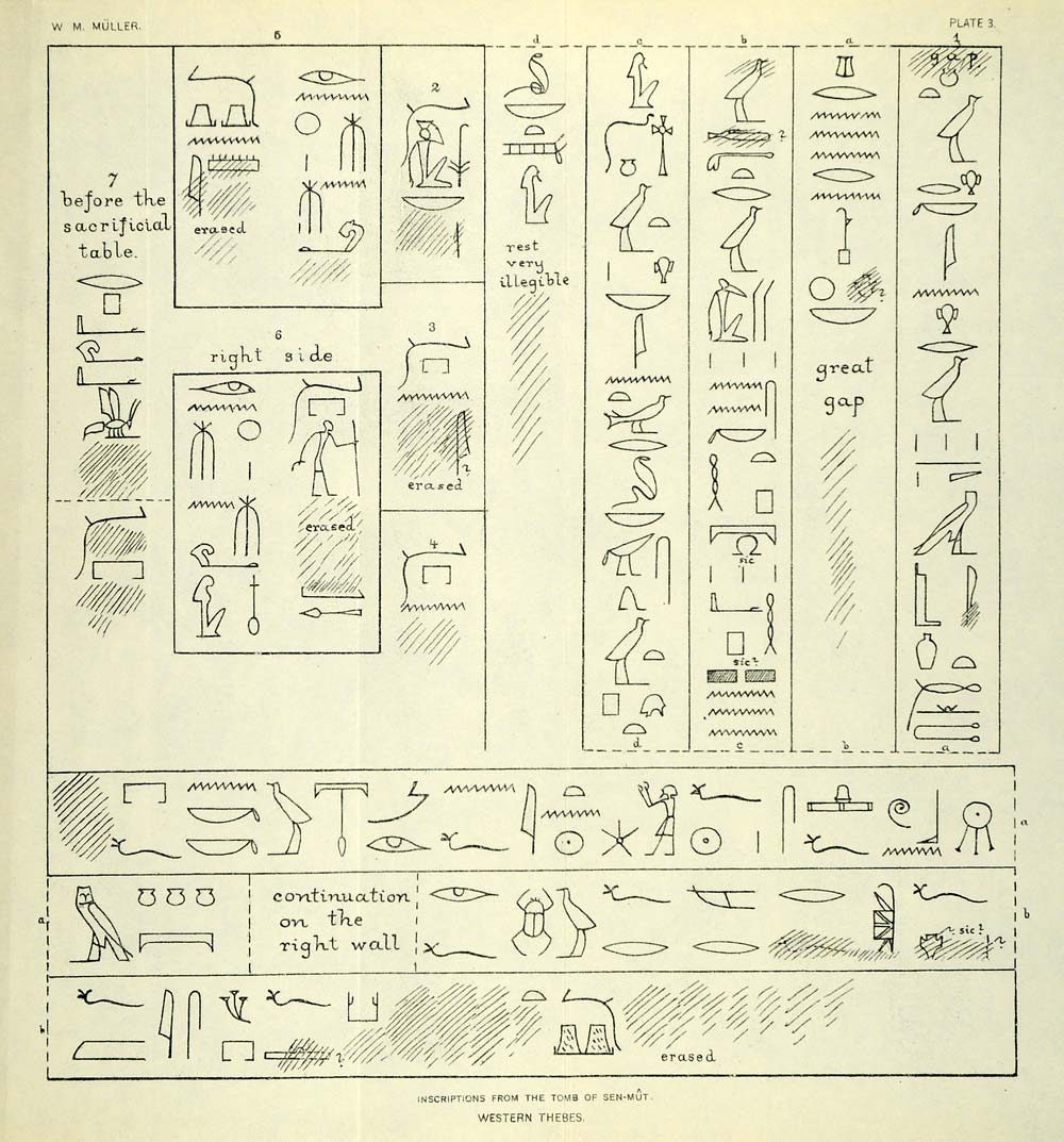 1906 Photolithograph Hieroglyphics Tomb Sen-mut Senenmut Architect Wri ...