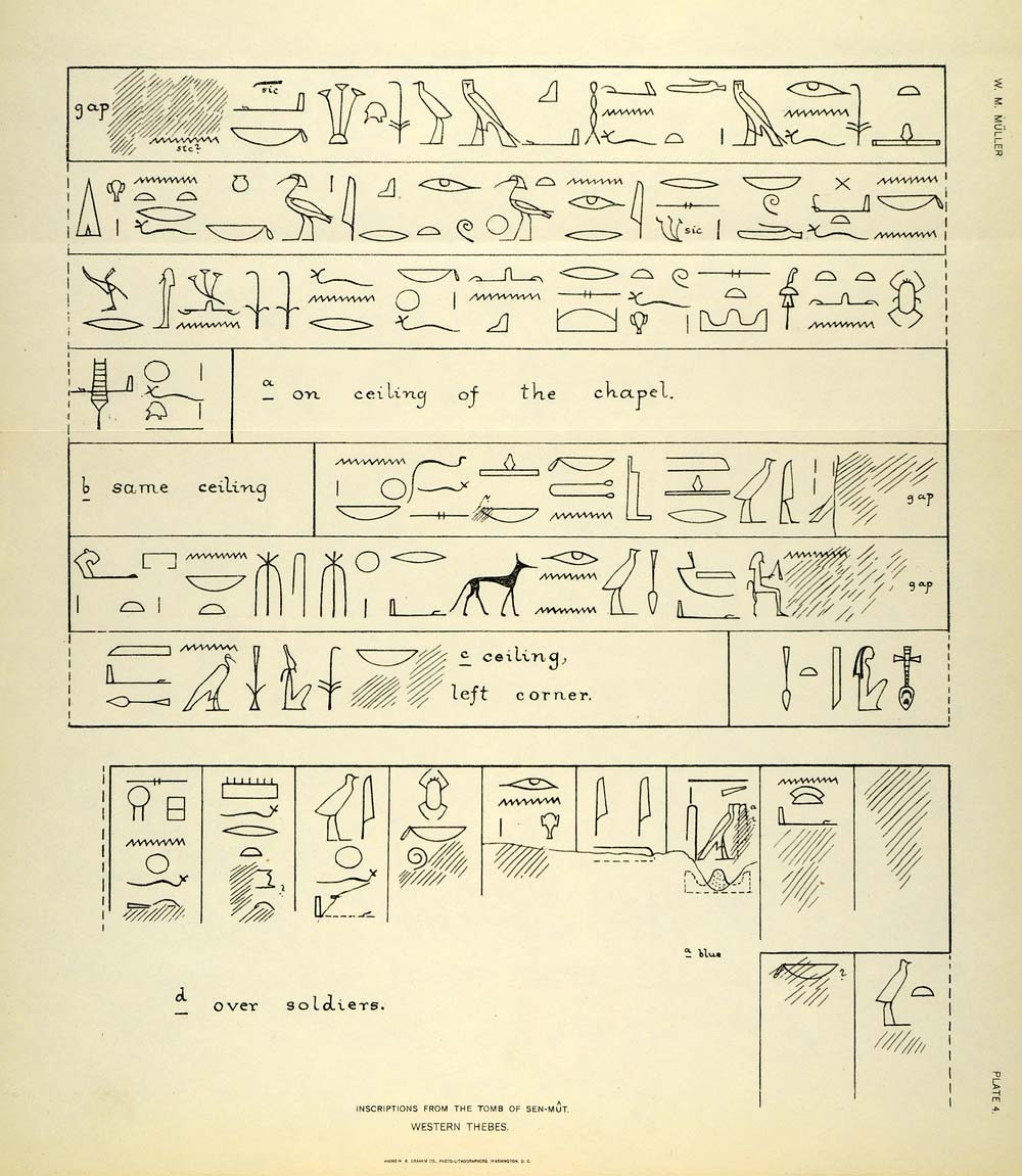 1906 Photolithograph Tomb Senmut Deir el-Bahri Archaeology Hieroglyphic XGA6