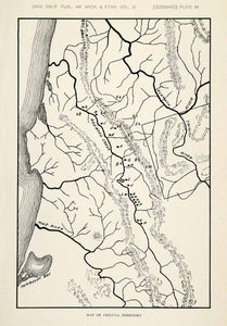 1912 Lithograph Map Chilula Territory Native American Redwood Creek Mad XGAA2