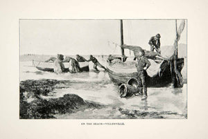 1892 Print Villerville France Beach Coastal Fisherman Sailboats Maritime XGAC6