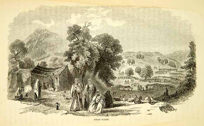 1858 Wood Engraving Art Arab Camp Middle East Trade Caravan Desert XGAD7