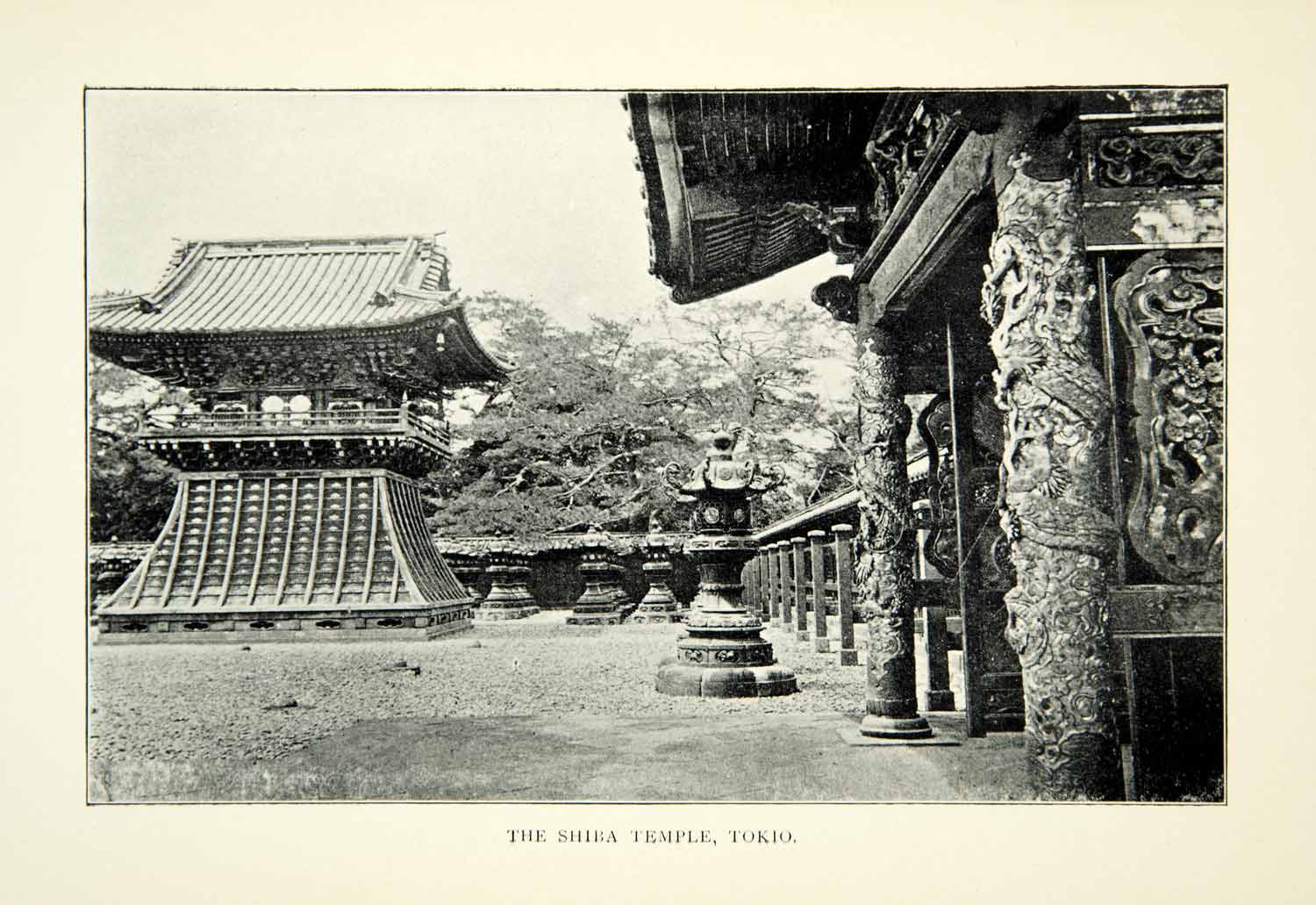 1904 Print Shiba Temple Tokyo Japan Shrine Religion Zojoji Landmark XGAE5