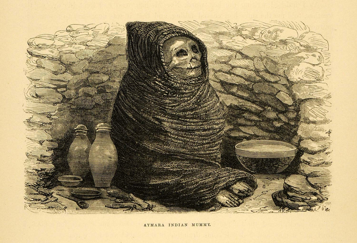 1875 Wood Engraving Mummy Chullpa Sillustani Burial Peru Aymara Tomb C ...