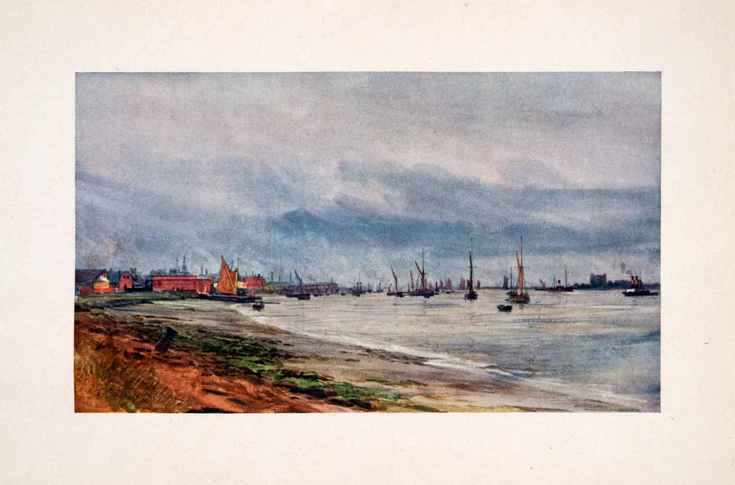 1905 Print Gravesend Kent England Thames River Shore William Lionel Wyllie Art