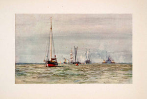 1905 Print Port Victoria Cruisers Coal Hulks Medway Thames William Wyllie Art