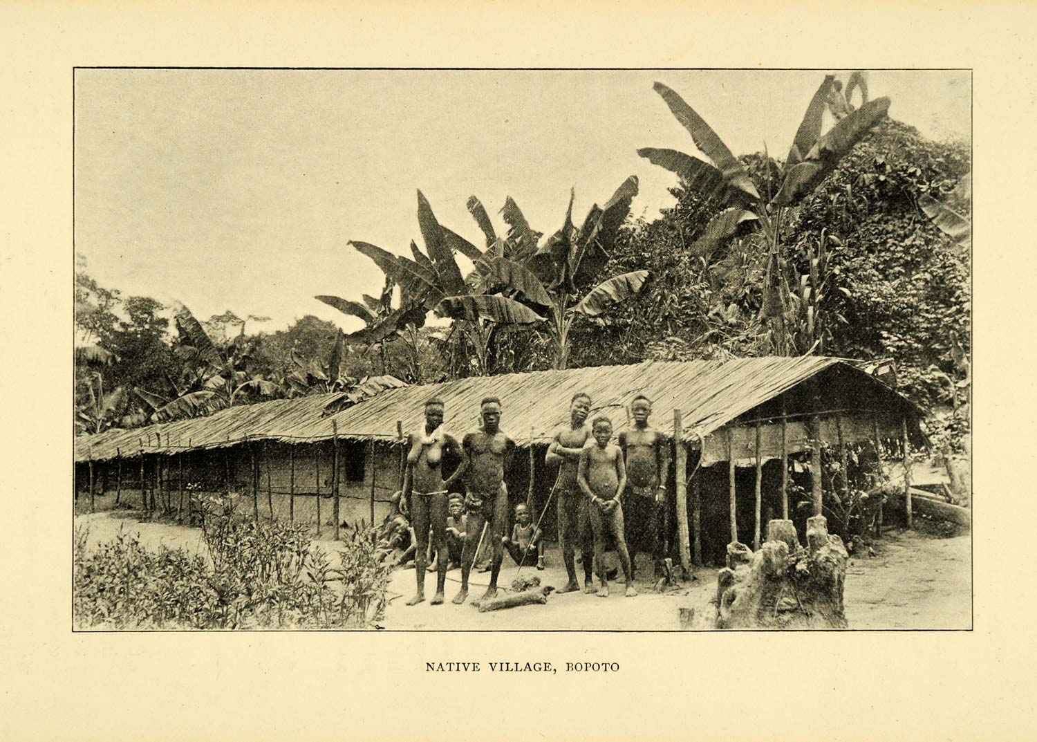 1900 Print Bopoto Congo African Village Hut Nude Indigenous Native Cul –  Period Paper Historic Art LLC