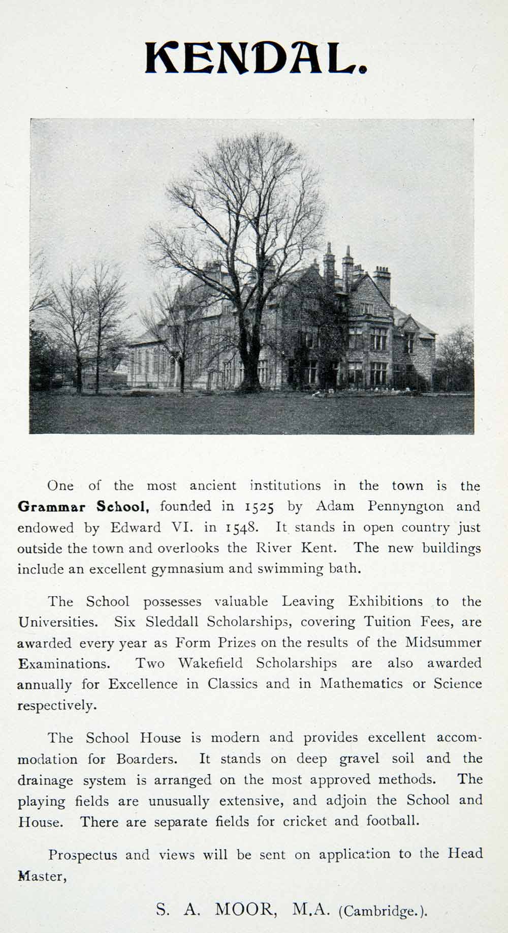 1912 Ad Historic Kirkbie Kendal Grammar School Business College Cambria XGCA7