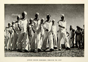 1937 Print Jewish Sailors Tel Aviv Uniform Israel Military Seamen Parade XGCD6