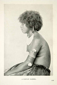 1909 Print Papuan Woman Damsel Nude Profile Necklace Oceania New Guinea XGDB7