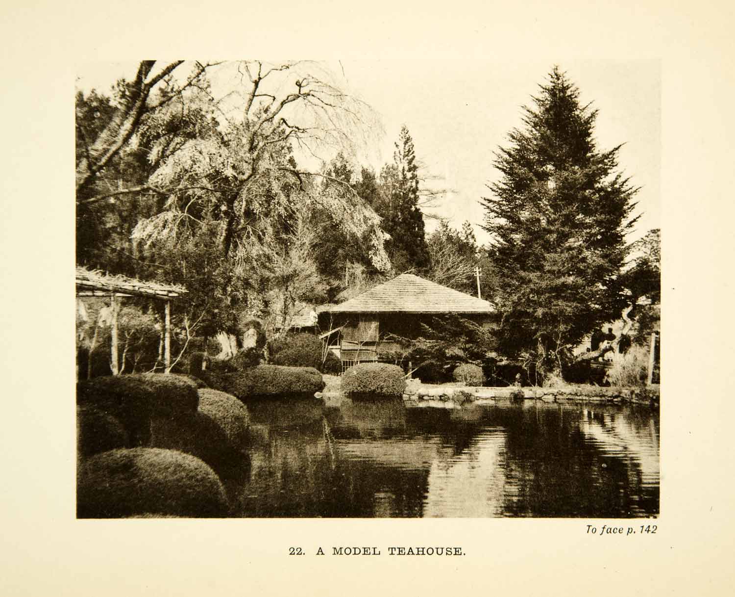 1904 Photogravure Model Teahouse Picturesque Japan Tree Pond Garden XGDD1