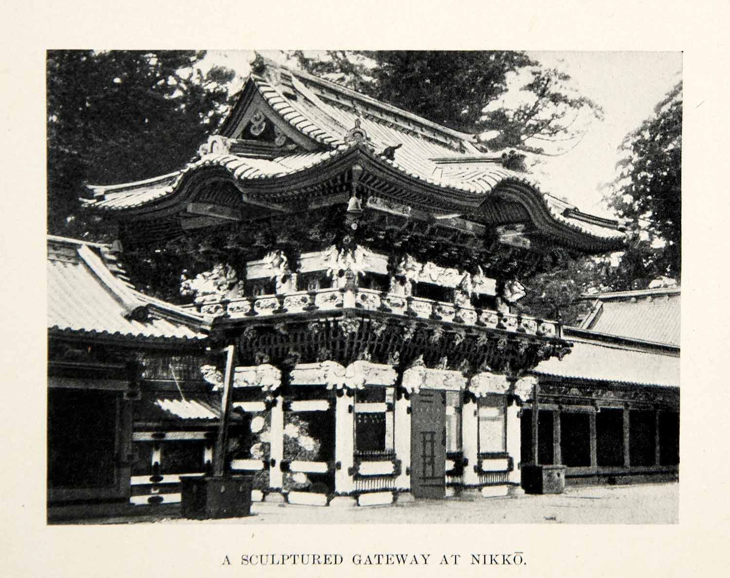 1905 Print Sculpture Gateway Pagoda Nikko Japan Architecture Traditional XGDD2