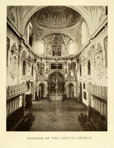 1907 Print Interior Cartuja Church Granada Spain Monks Religion XGE3