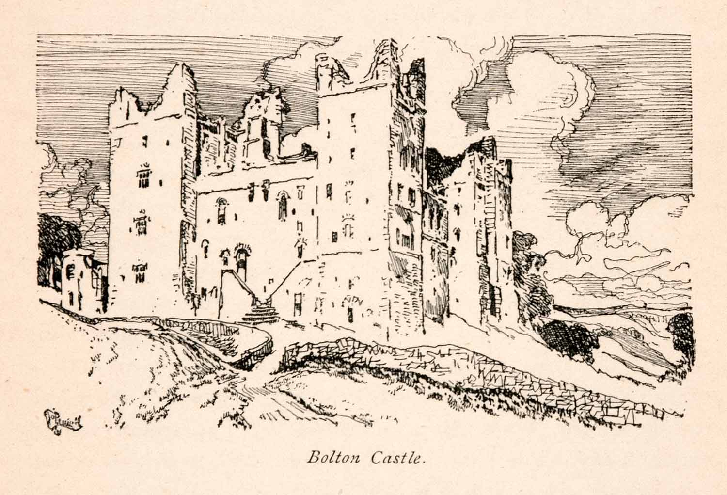 1903 Line-block Print Bolton Castle Yorkshire England Joseph Pennell XGEA6