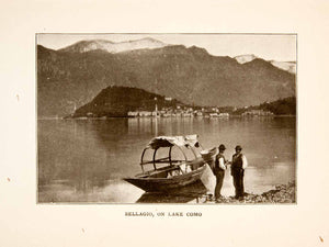 1908 Print Bellagio Italy Lake Como Italian Boat Cityscape Italian XGEB5