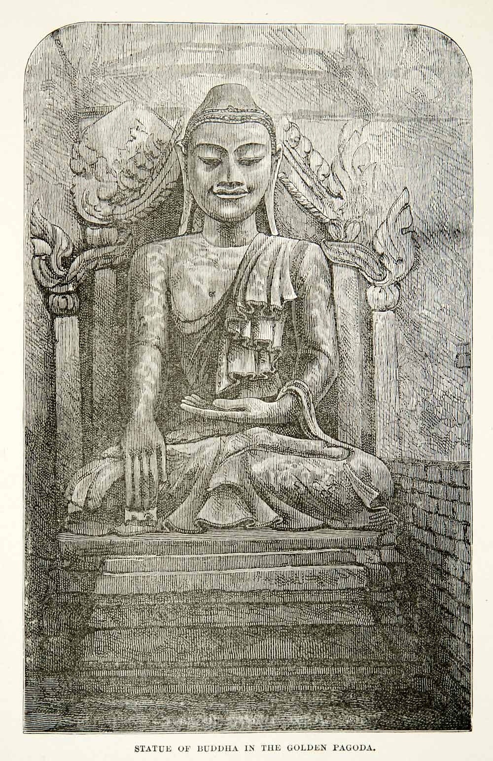 1881 Print Statue Monument Buddha Great Shoay Dagon Golden Pagoda Burma XGEC6