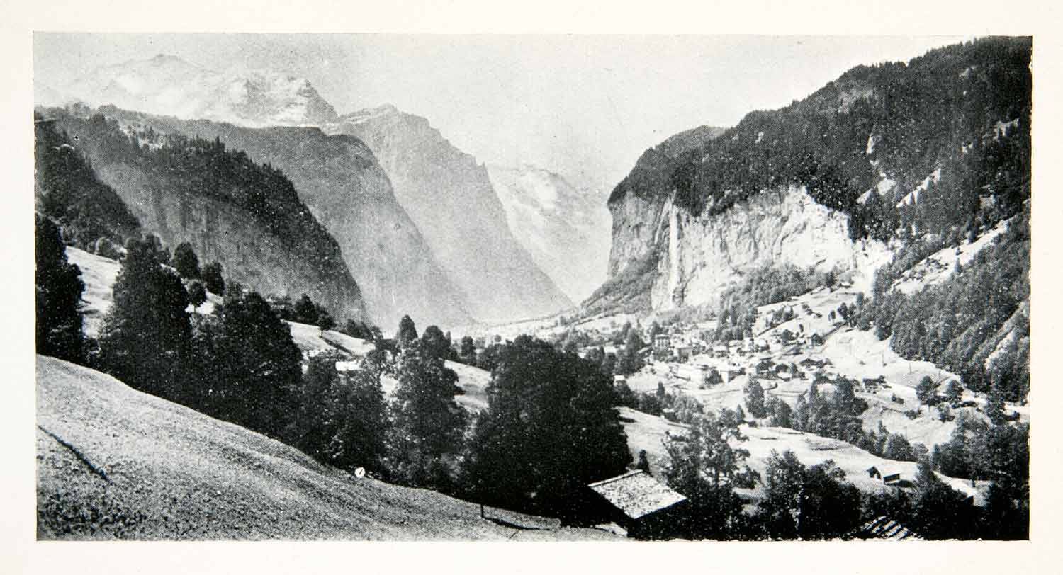 1923 Print Lauterbrunnen Valley Cityscape Landscape Bern Switzerland XGFC1