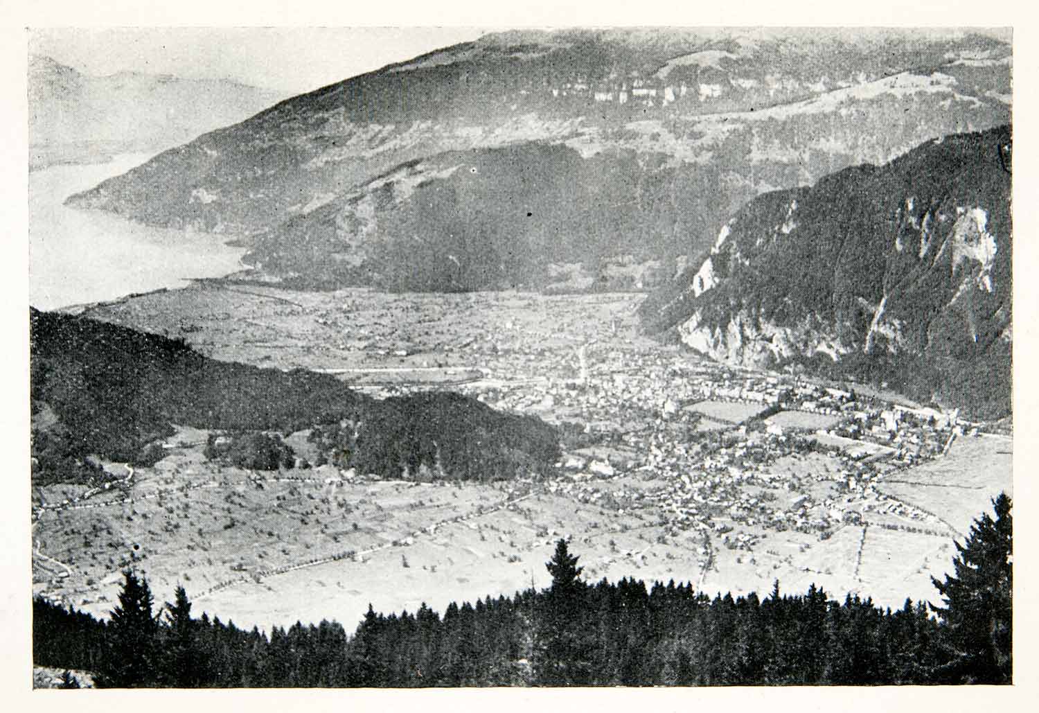 1923 Print Cityscape Interlaken Bern Switzerland Mountain Landscape Famous XGFC1