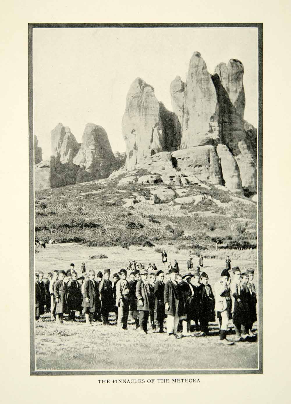 1903 Print Meteora Landscape Cliffs Pinnacles Children Historical Image XGFD2