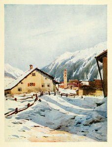 1907 Print Snow Celerina Switzerland Schlarigna Maloja Swiss Mountain XGG4
