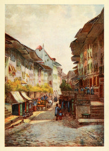 1907 Print Street Old Thun Marketplace Vendor Produce Horse Cart XGG4